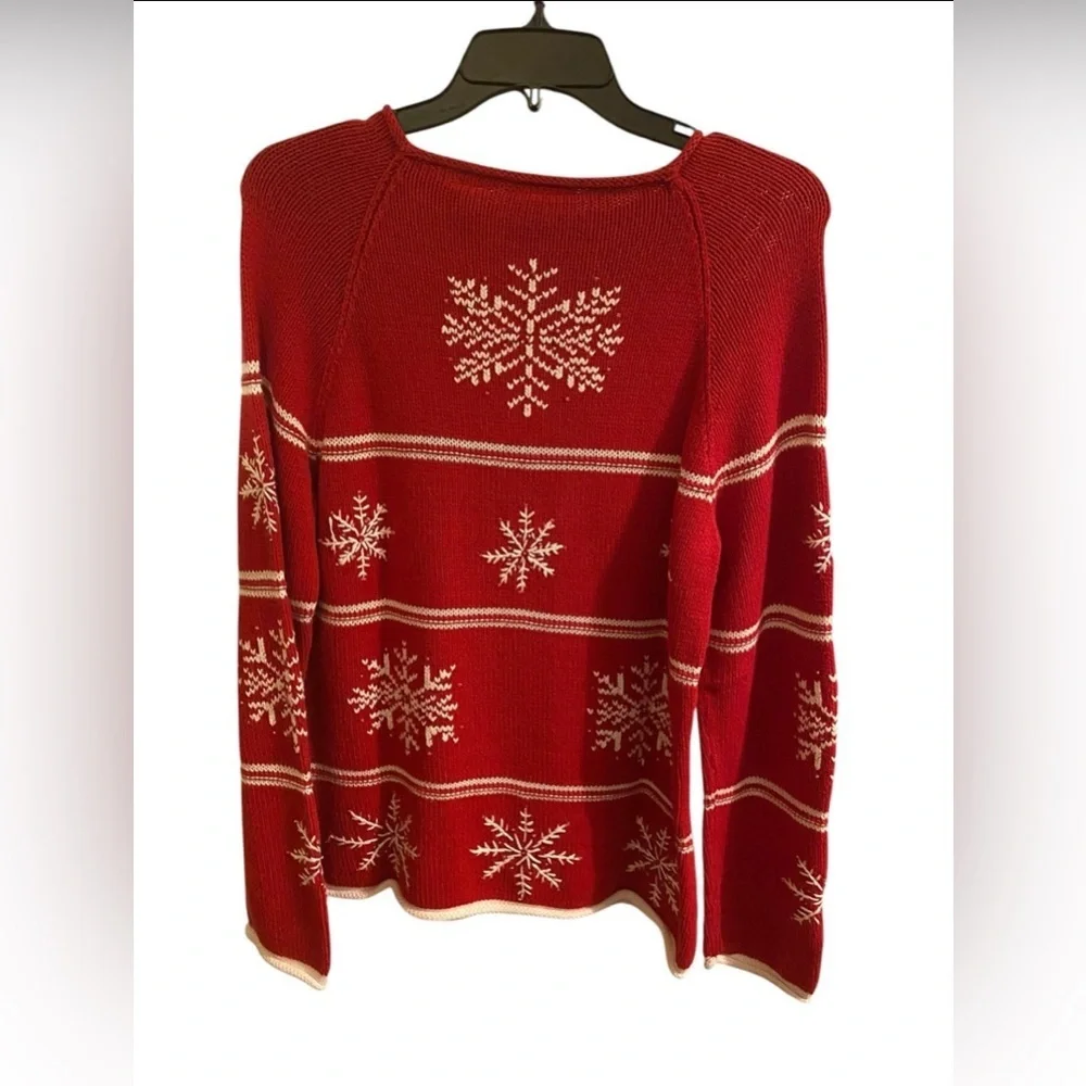 vintage 90s lizclaiborne red Christmas sweater snowflakes beading clearance sale